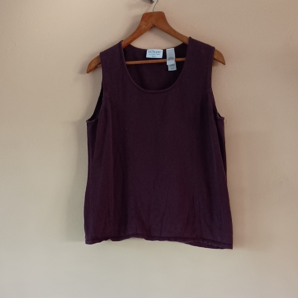 Villager Woman Fitted Knit Shelll Top, Wine Color, Sz 1 (20.5" P2P)